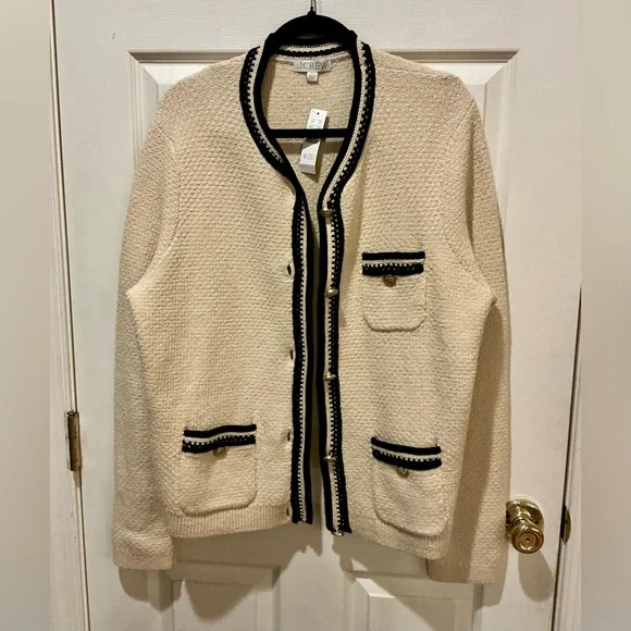 J.Crew NWT Cream And Black Lady Jacket Cardigan Woman Size X-Large Old Money - Picture 14 of 15